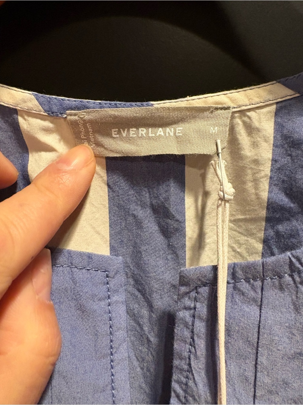 Everlane Blue White Striped poplin maxi caftan with pleats nwt m has pockets - Picture 4 of 13